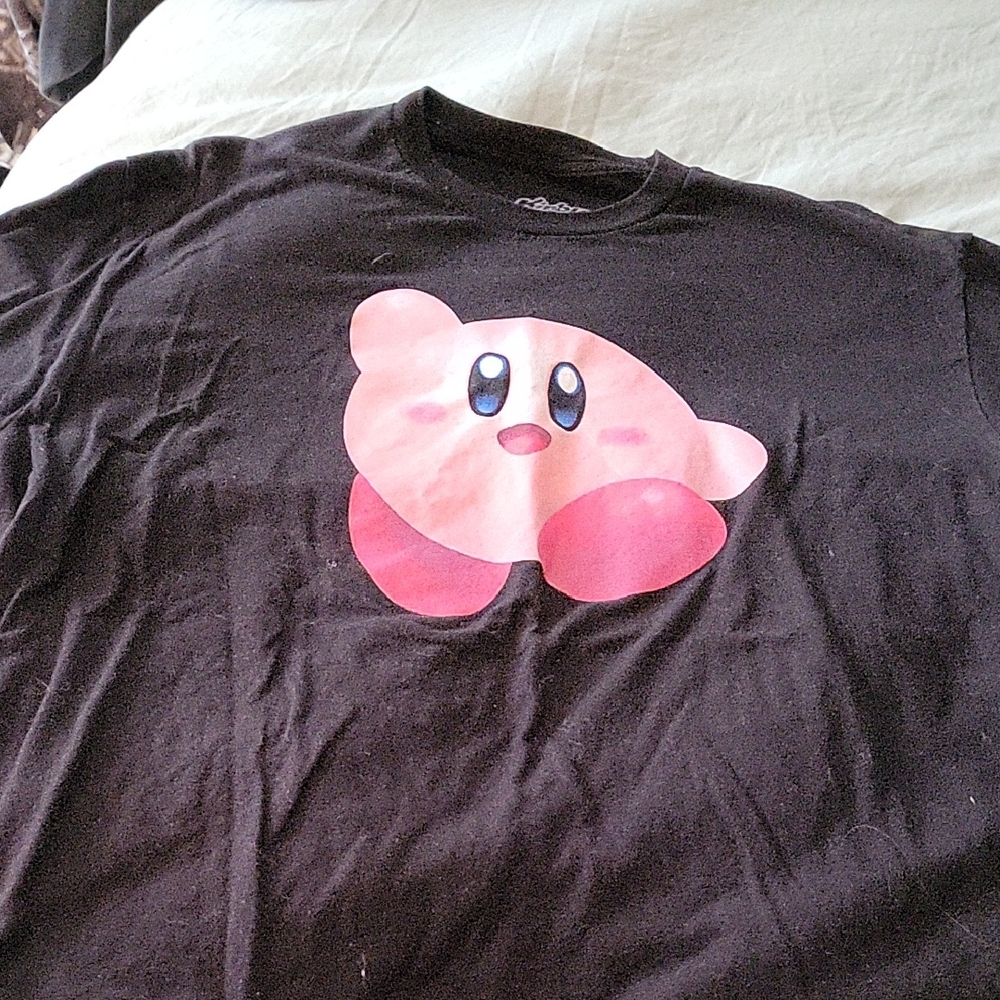 Black T-Shirt with Pink Character Design